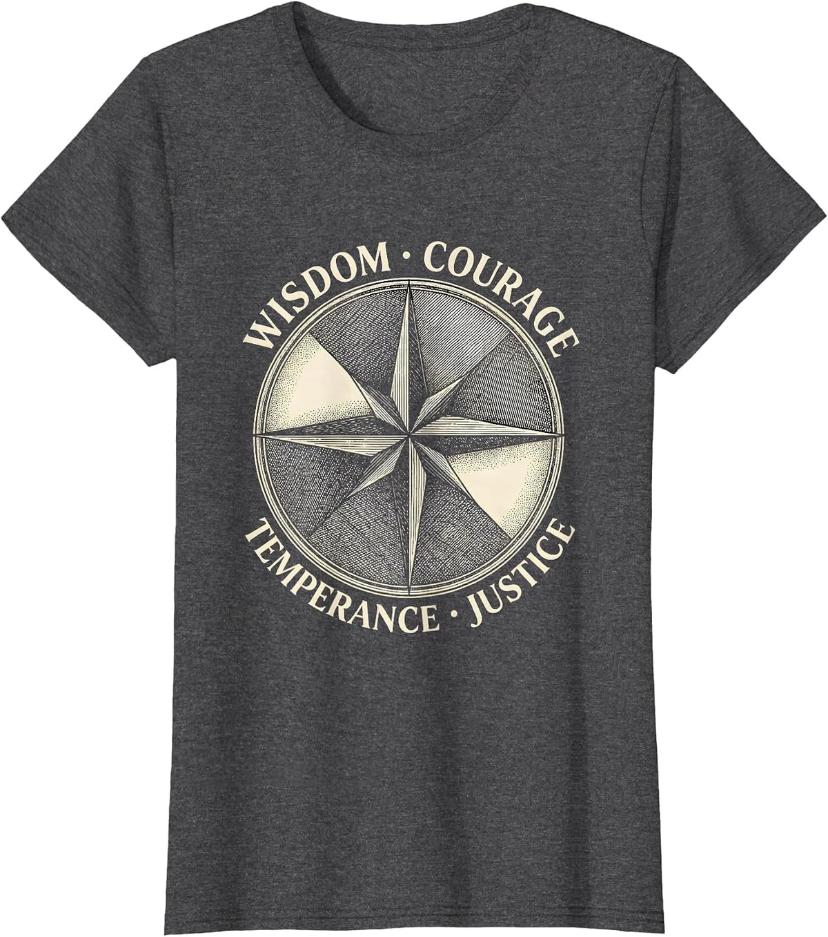 Women's Wisdom Courage Temperance Justice Stoic Philosophy Marcus T-Shirt - Dark Heather Grey
