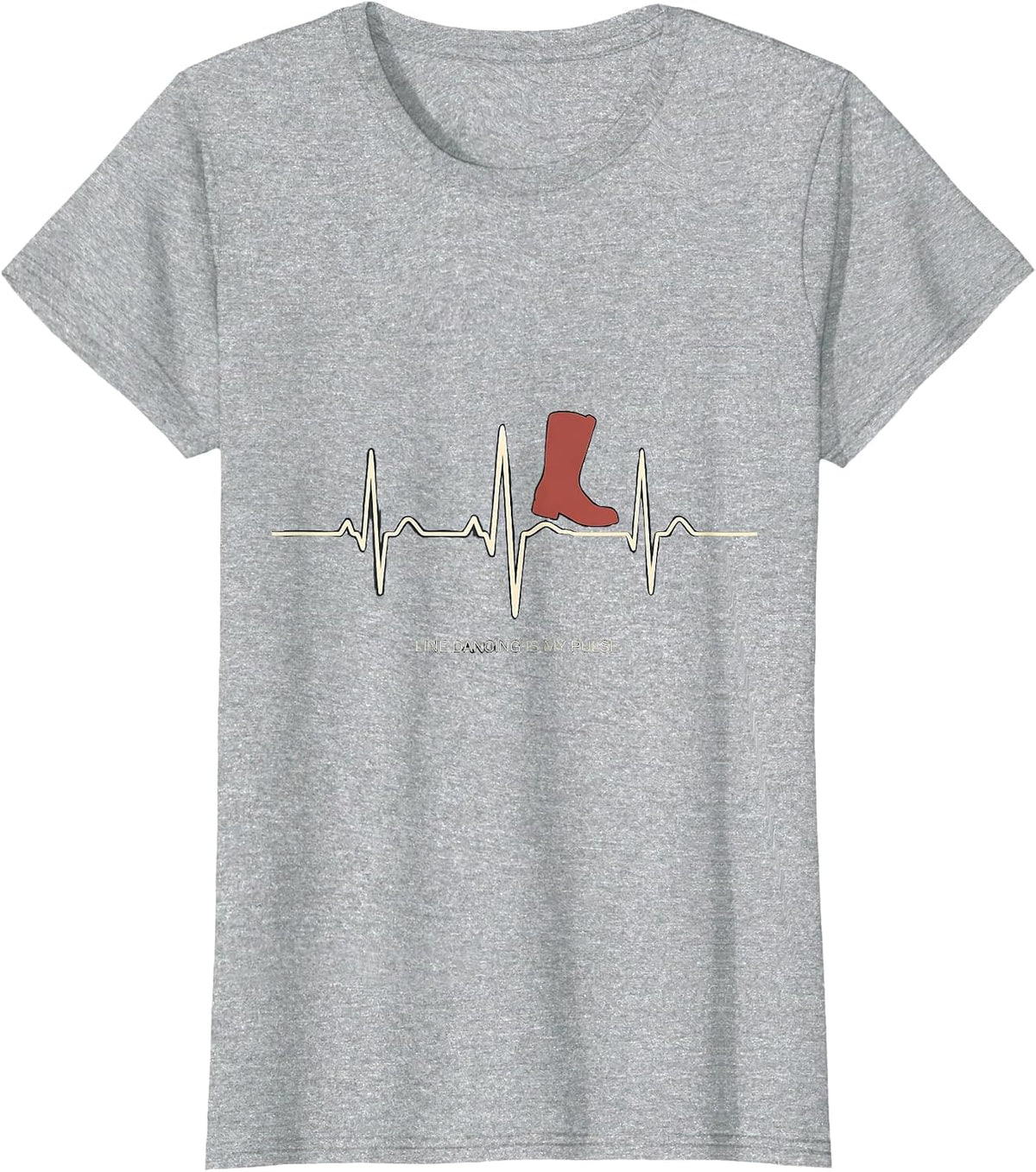 Line Dancing Is My Pulse Heartbeat EKG Pulse Line Dancing T-Shirt - Heather Grey
