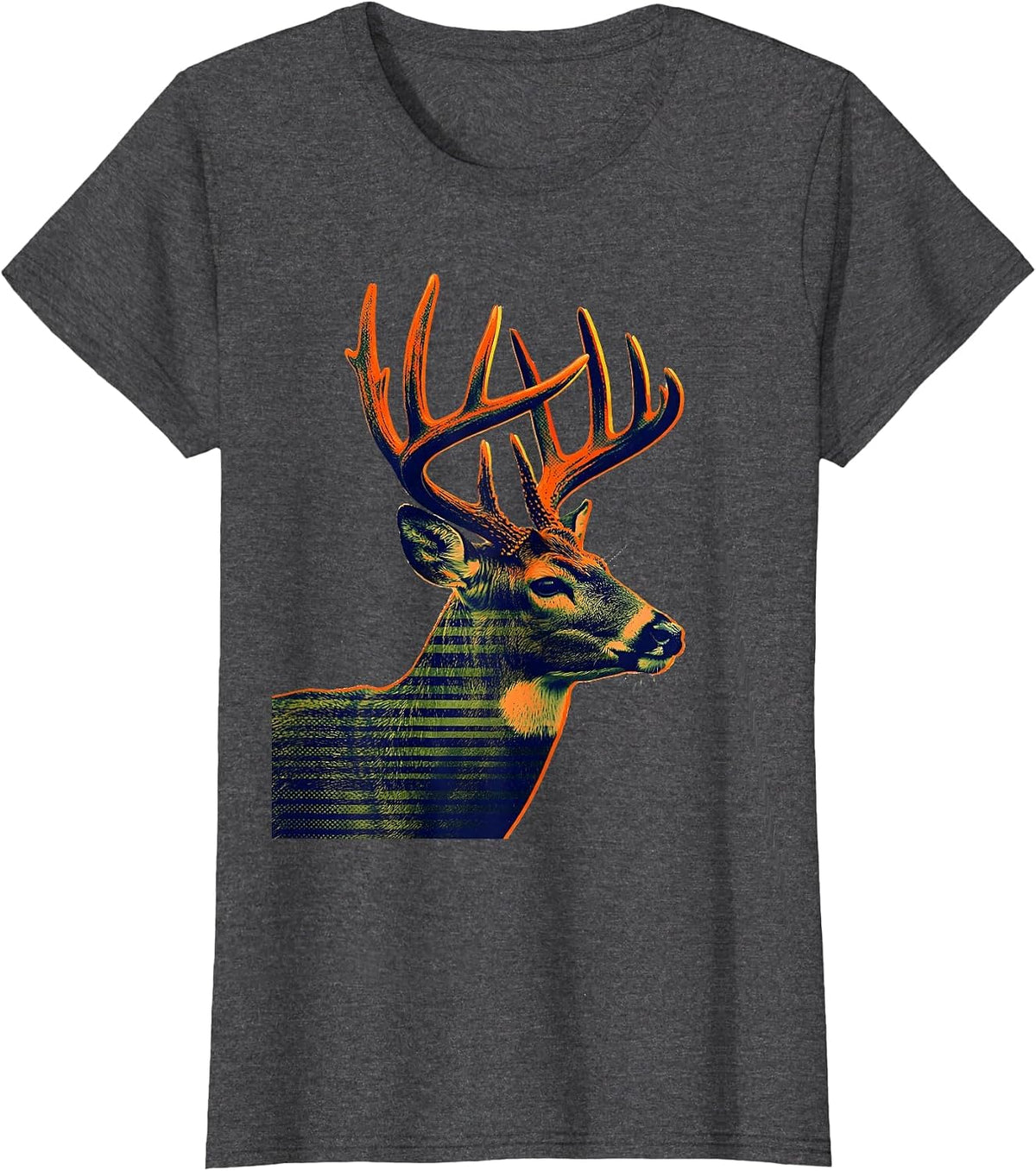 Women's Whitetail Buck Risograph Deer Hunter Gift Hunting Dad T-Shirt - Dark Heather Grey