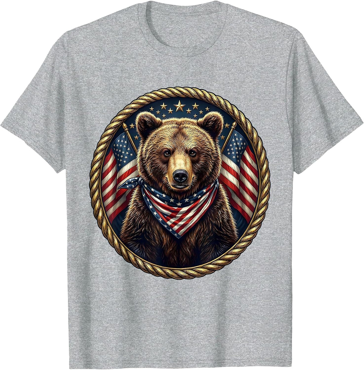 Men's Patriotic Bear Cub Red White and Blue Design T-Shirt - Heather Grey