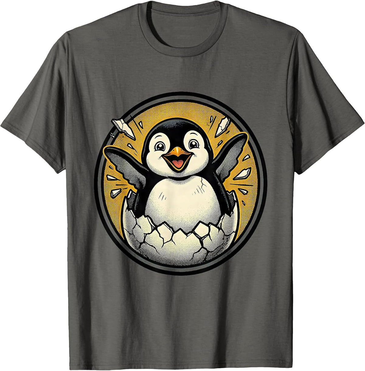 Men's Baby Penguin Hatching From Egg Cute Graphic T-Shirt - Asphalt Grey
