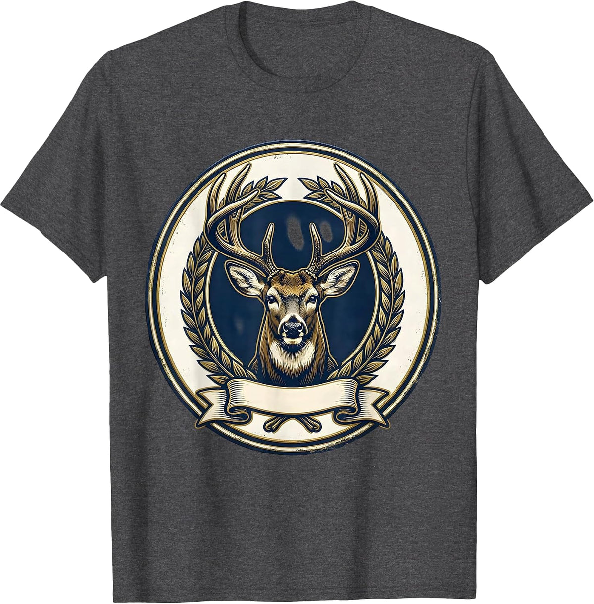Men's Sealed Buck Emblem Whitetail Hunting Dad Gift T-Shirt - Dark Heather Grey