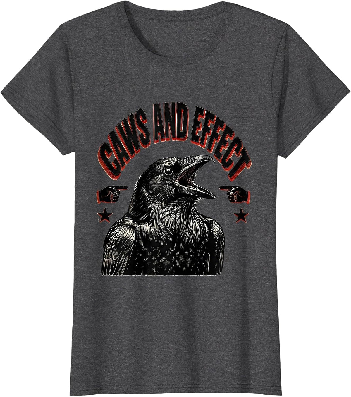 Women's Caws and Effect Funny Crow Bird Design T-Shirt - Dark Heather Grey