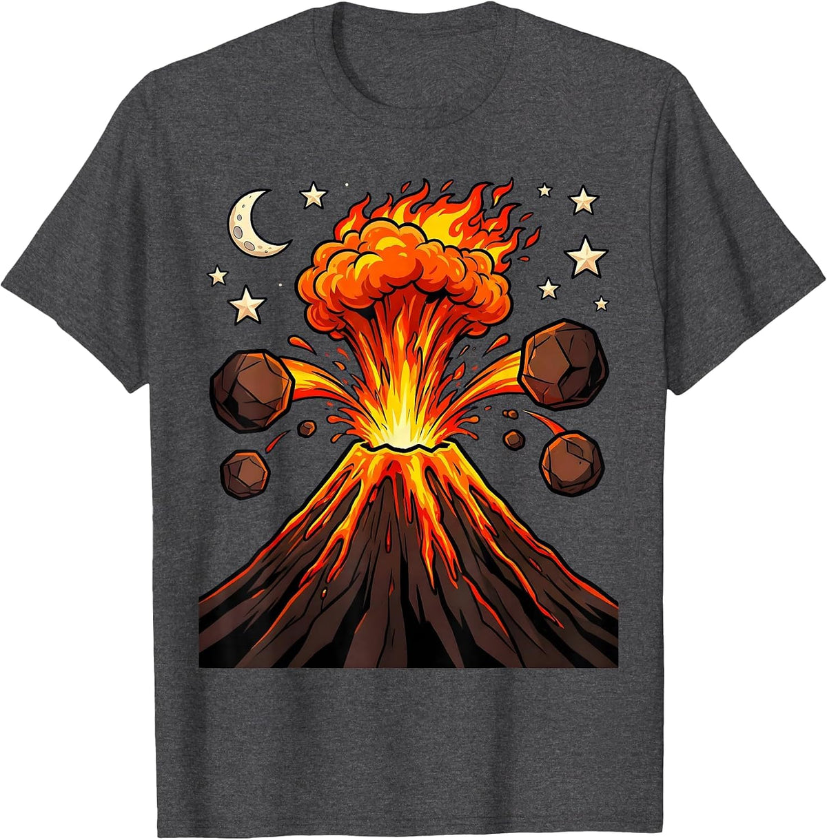 Men's Volcano Erupting Under Starry Night Sky Graphic T-Shirt - Dark Heather Grey