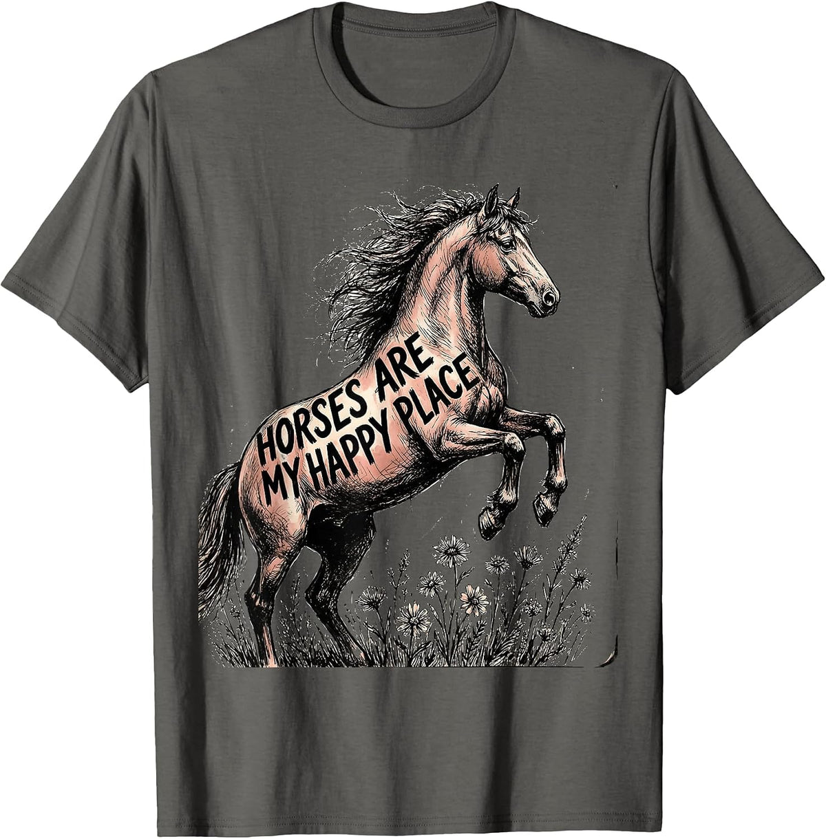 Horses Are My Happy Place Equestrian Design T-Shirt - Asphalt Grey