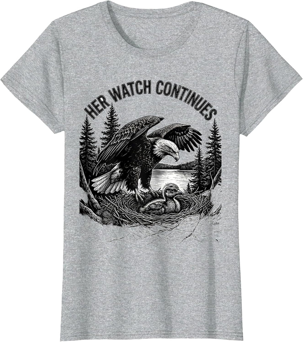 Women's Her Watch Continues Sentimental Memorial Bald Eagle Nature T-Shirt - Heather Grey