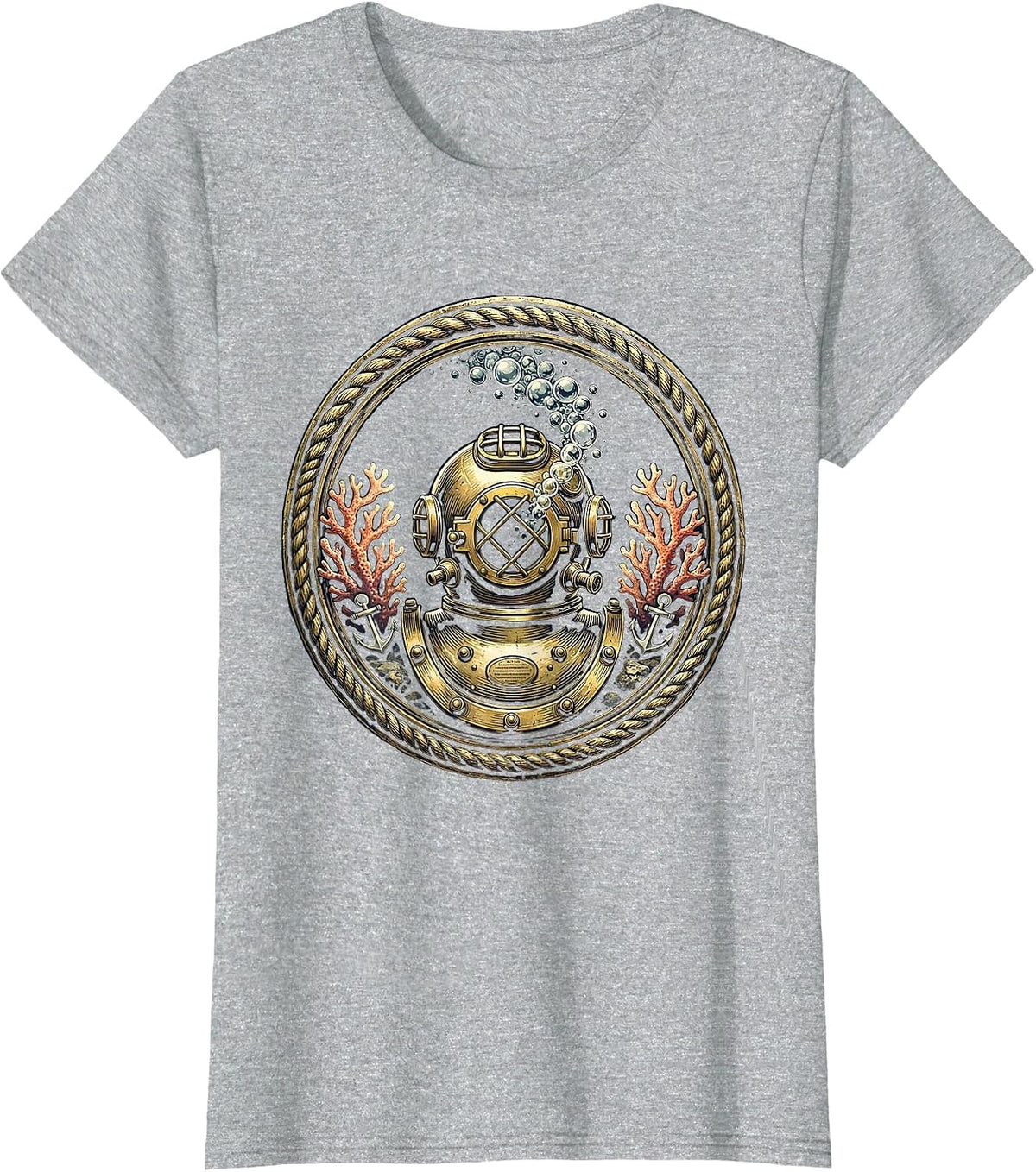 Vintage Diving Helmet Bubbles Navy Graphic T-Shirt - Heather Grey
