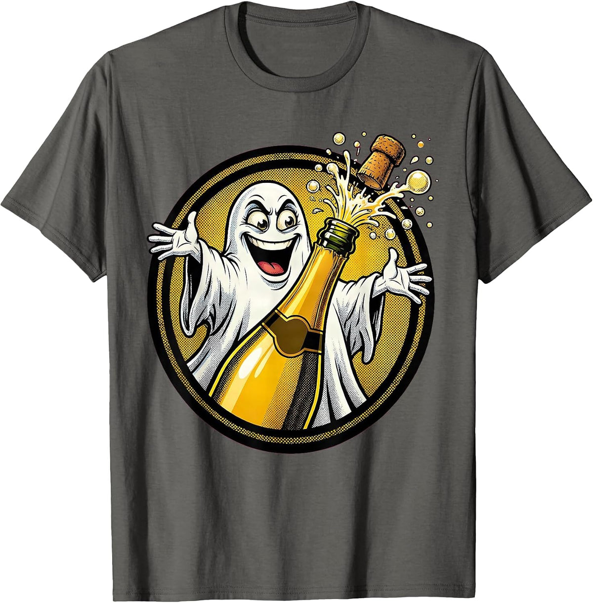Men's Boo Jee Ghost Champagne Bottle Pop Art T-Shirt - Asphalt Grey