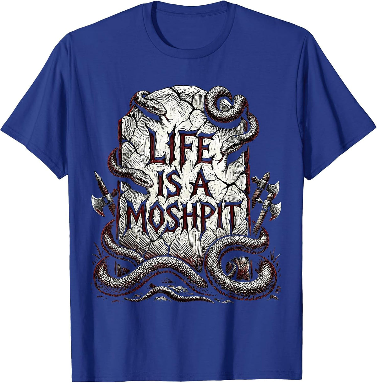 Life Is A Moshpit Metal Band Graphic Design T-Shirt - Royal Blue