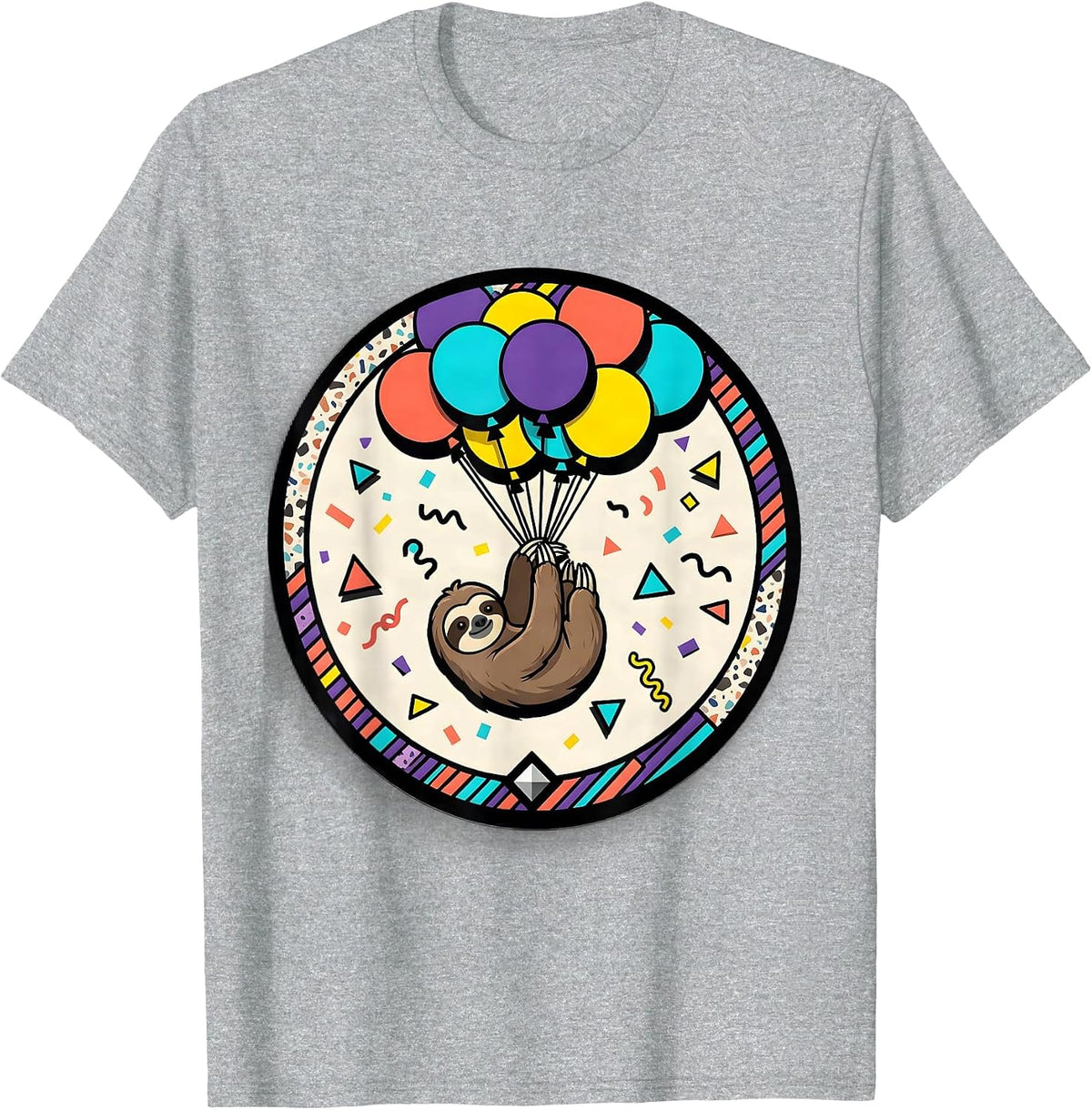 Men's Birthday Sloth Floating on Balloon Strings T-Shirt - Heather Grey