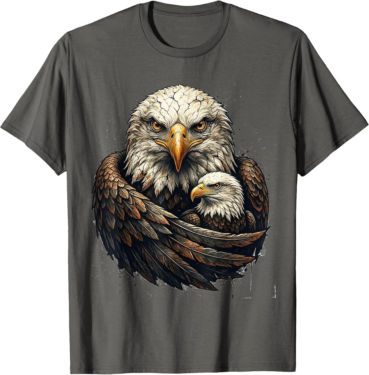 Men's Bald Eagle Family Vintage Distressed Mascot Pride T-Shirt - Asphalt Grey