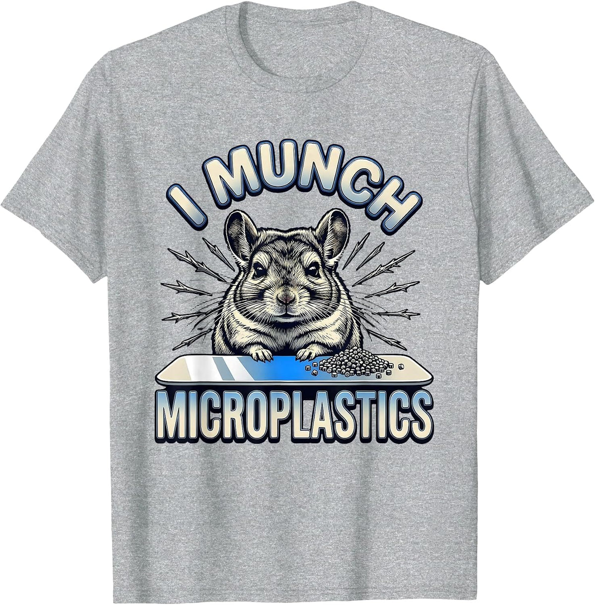 Men's I Munch Microplastics Funny Chinchilla Meme Absurdist Humor T-Shirt - Heather Grey