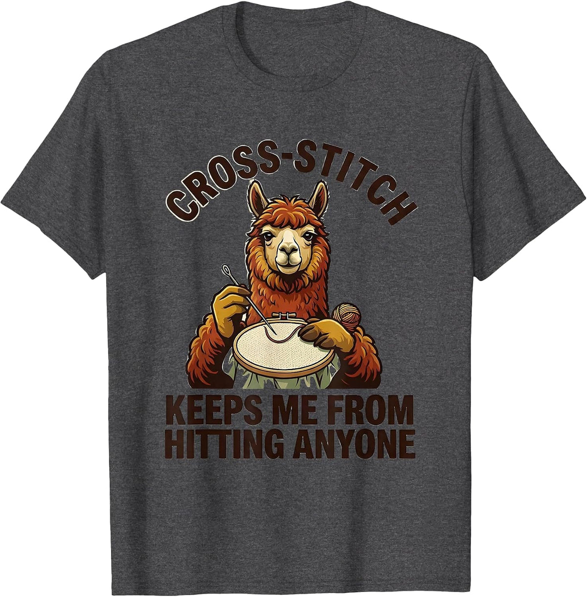 Cross-Stitch Keeps Me From Hitting Anyone Funny T-Shirt - Dark Heather Grey