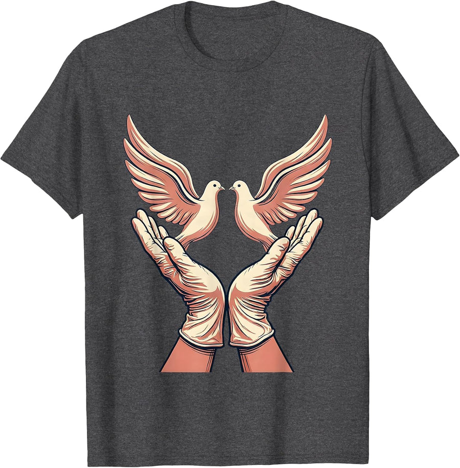 Men's Nurse Surgical Gloves Releasing Doves Graphic T-Shirt - Dark Heather Grey