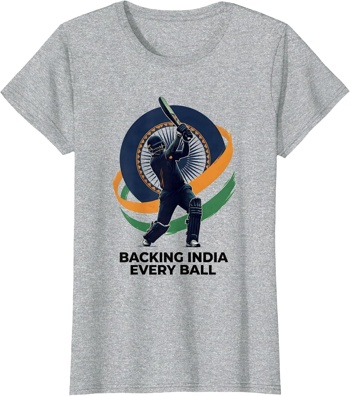 Backing India Every Ball Patriotic Cricket Fan National T-Shirt - Heather Grey