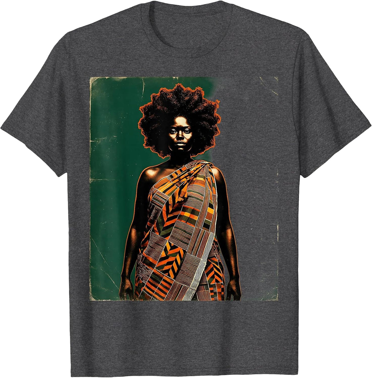 Melanin Pride Regal Warrior Kente Cloth Art T-Shirt - Dark Heather Grey