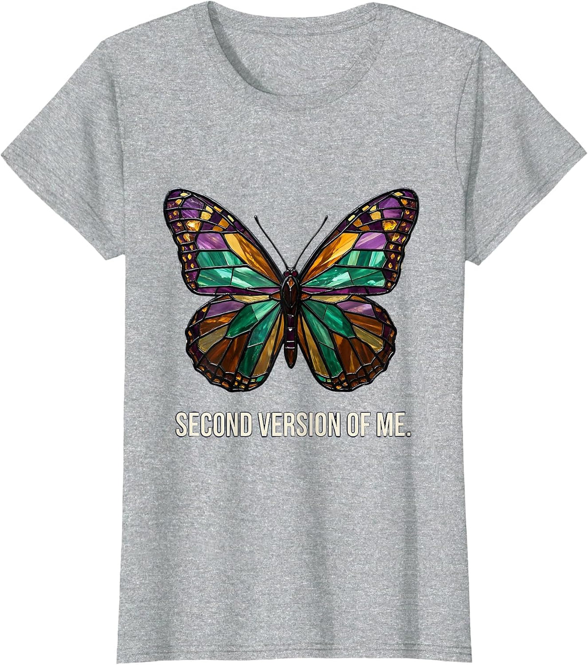 Second Version Of Me Stained Glass Mosaic Butterfly Lover T-Shirt - Heather Grey