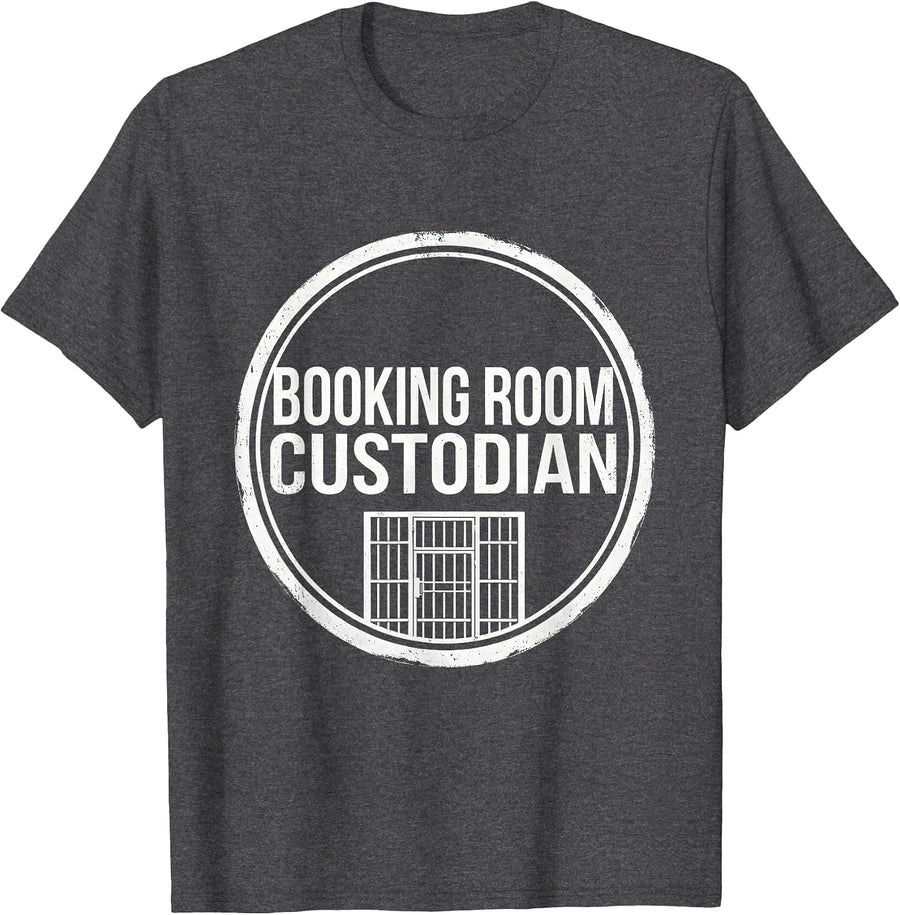 Men's Booking Room Custodian Funny Police Officer Gift Law T-Shirt - Dark Heather Grey