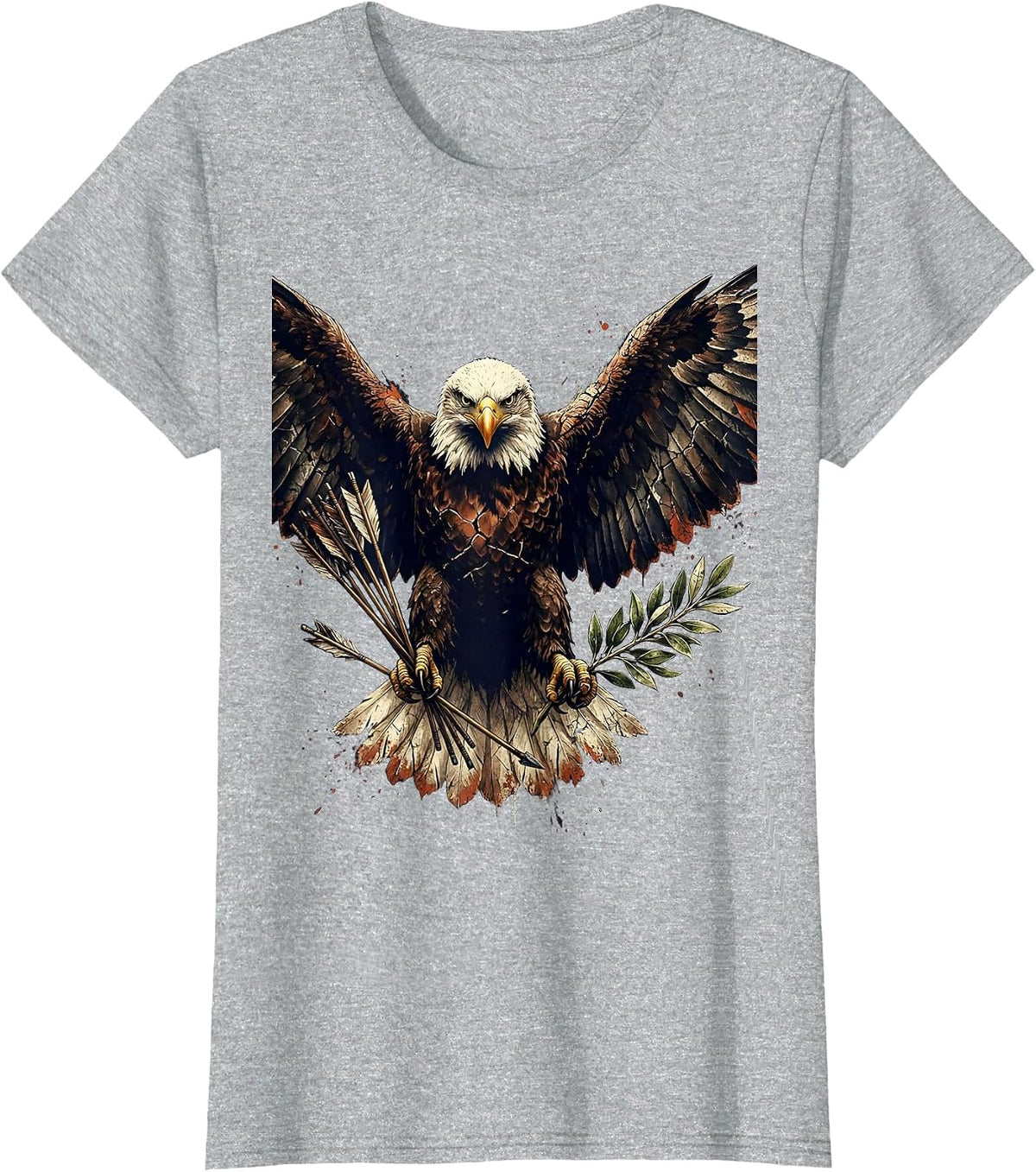 Bald Eagle Olive Branch and Arrows Patriotic Design T-Shirt - Heather Grey