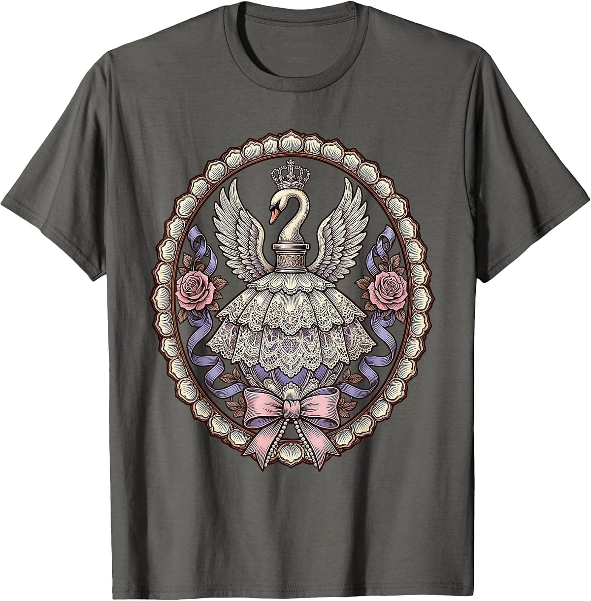 Gigi Swan Perfume Bottle Elegant Illustration T-Shirt - Asphalt Grey