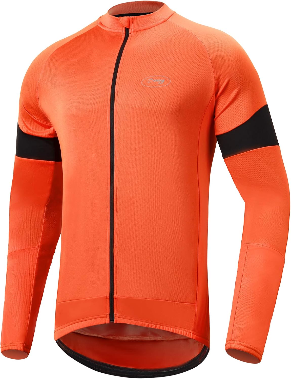 Men's Long Sleeve Cycling Jersey with Full Zip and 3 Rear Pockets - Orange-l