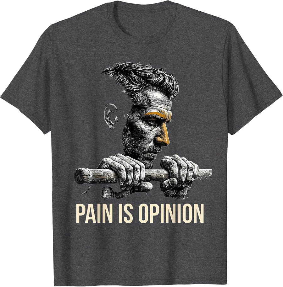 Men's Pain Is Opinion Scratchboard Stoic Philosophy Quote Marcus T-Shirt - Dark Heather Grey