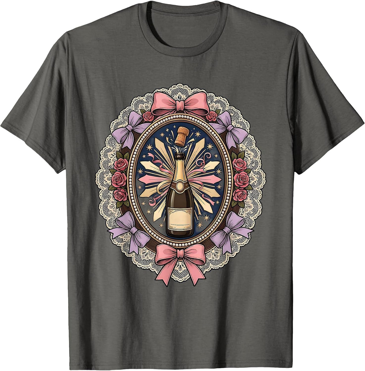 Men's Birthday Champagne Bottle Popping Fireworks Design T-Shirt - Asphalt Grey