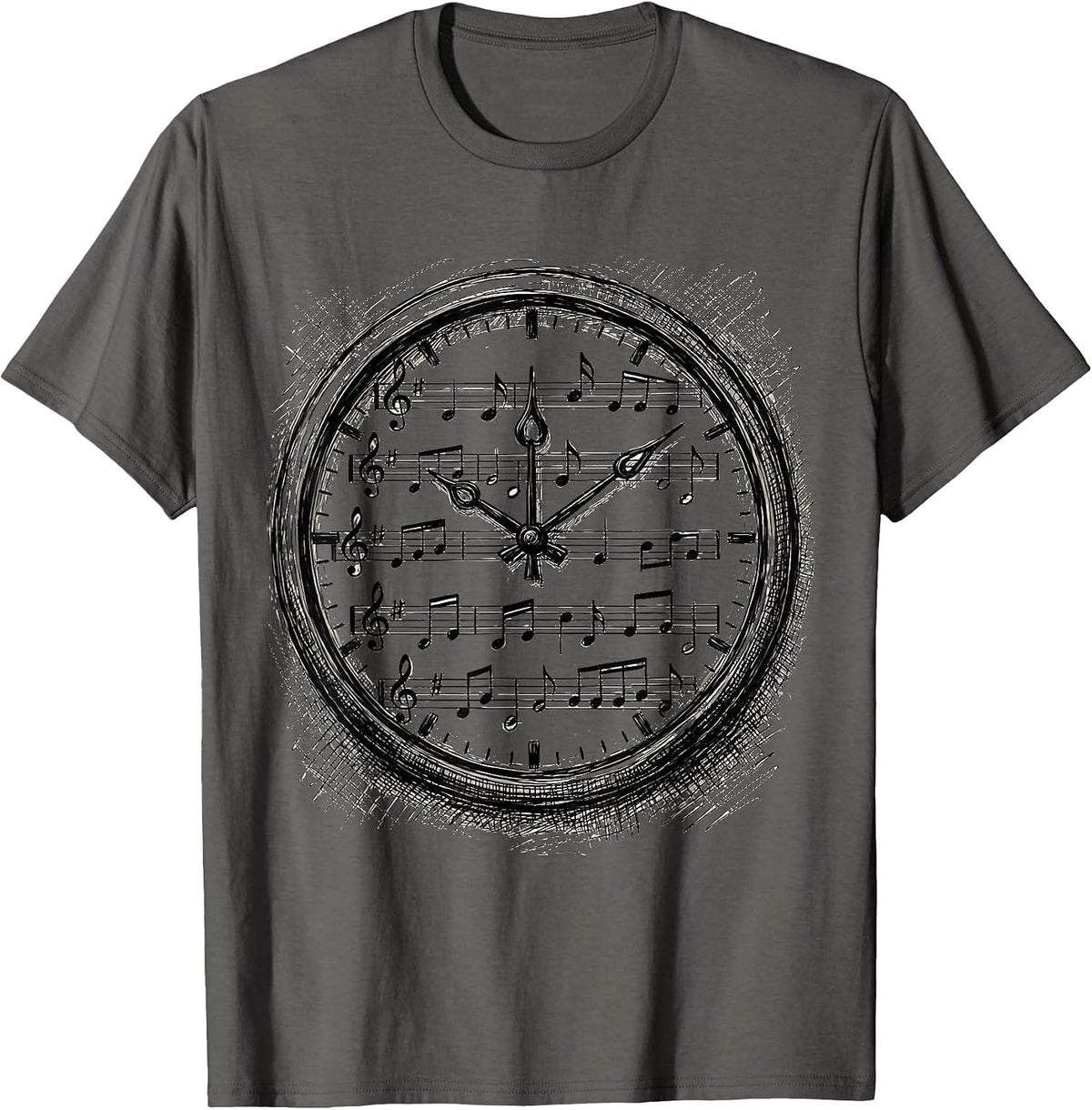 Music Teacher Clock Musical Staff Illustration T-Shirt - Asphalt Grey