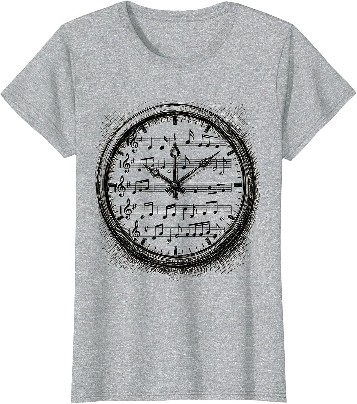 Music Teacher Clock Musical Staff Illustration T-Shirt - Heather Grey