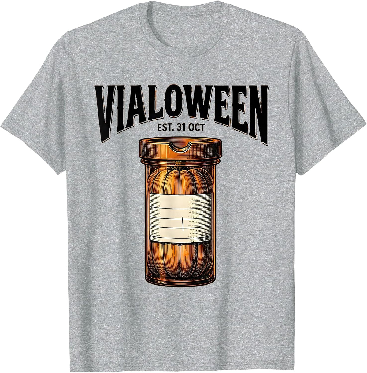 Men's Vialoween Crosshatch Etching Funny Pharmacy Halloween T-Shirt - Heather Grey