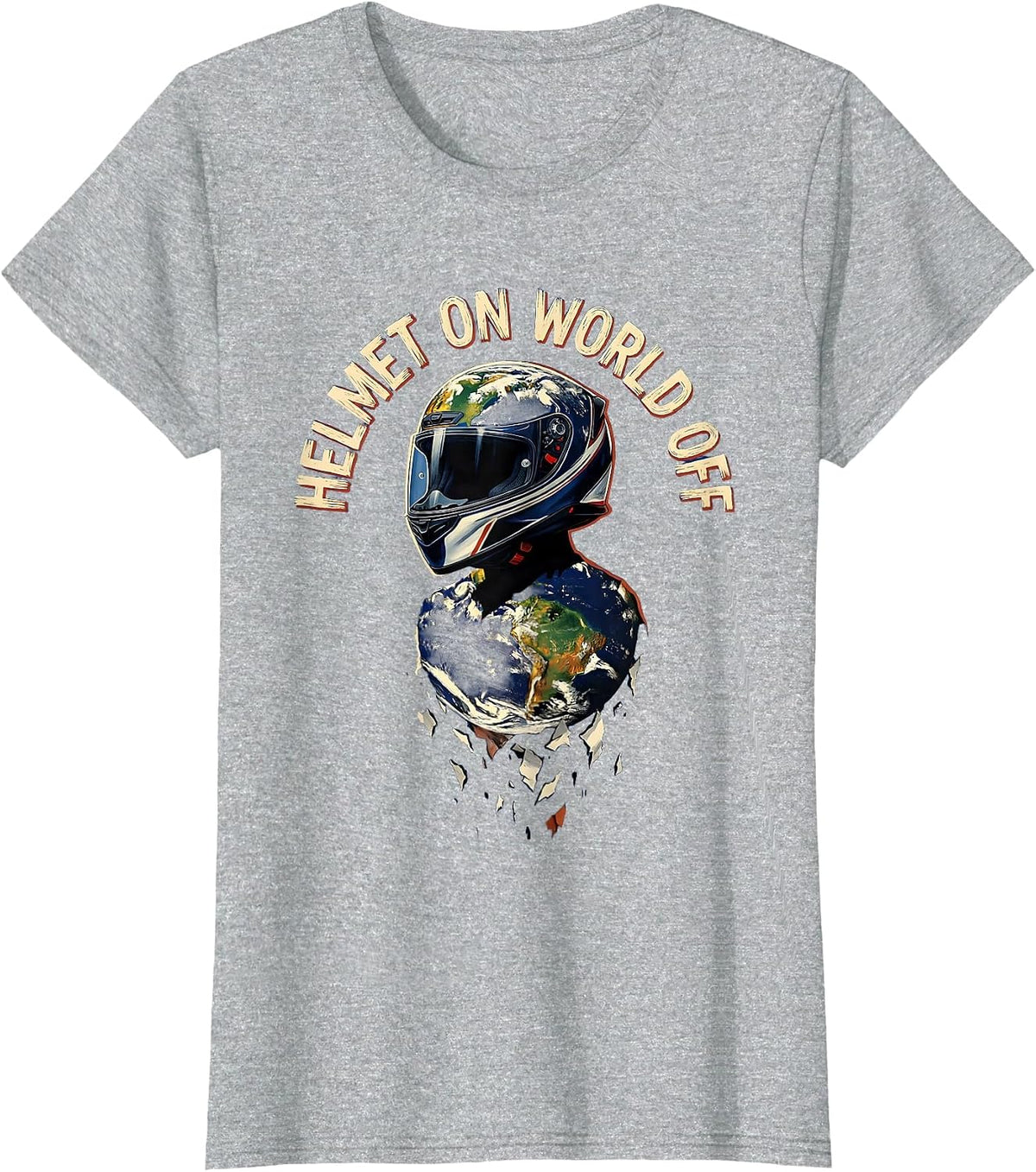 Helmet On World Off Motorcycle Rider Design T-Shirt - Heather Grey