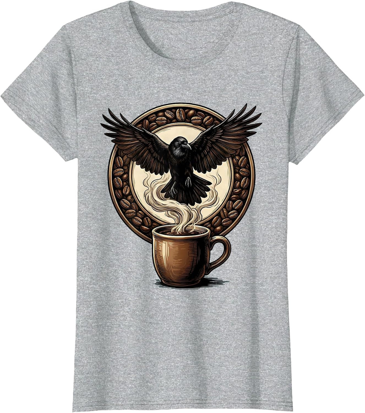 Crow Silhouette Coffee Mug Graphic Tee T-Shirt - Heather Grey