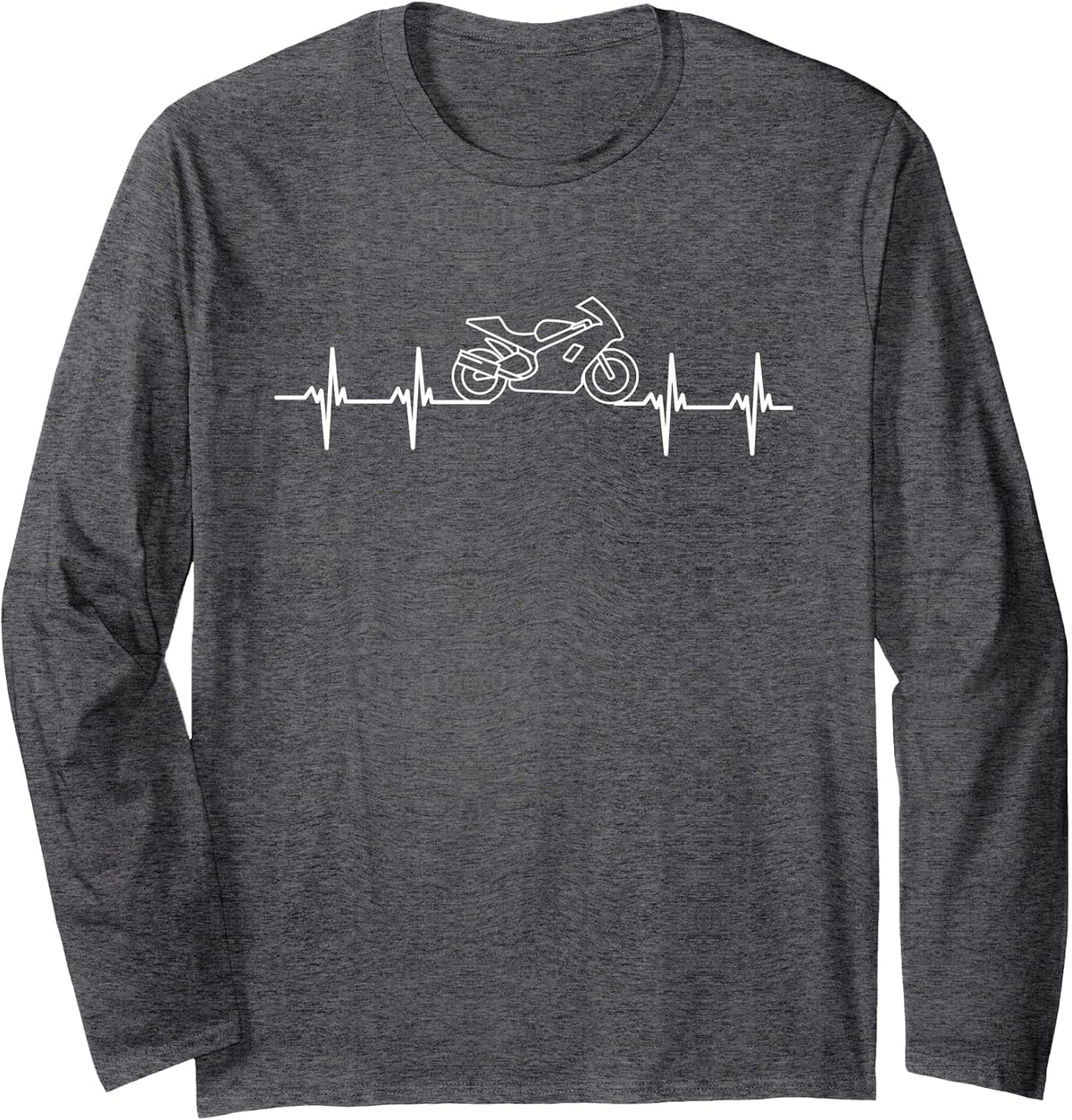 Motorcycle Heartbeat - Rider Sport Bike Biker Superbike Long Sleeve T-Shirt - Adult Unisex Dark Heather Grey