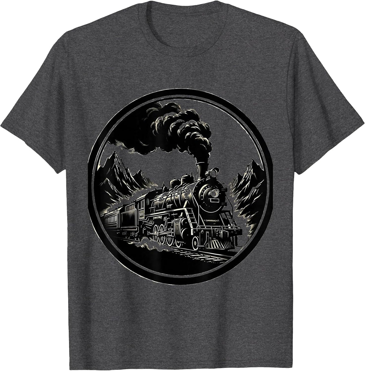 Labor Day Steam Engine Train Mountain Pass T-Shirt - Dark Heather Grey