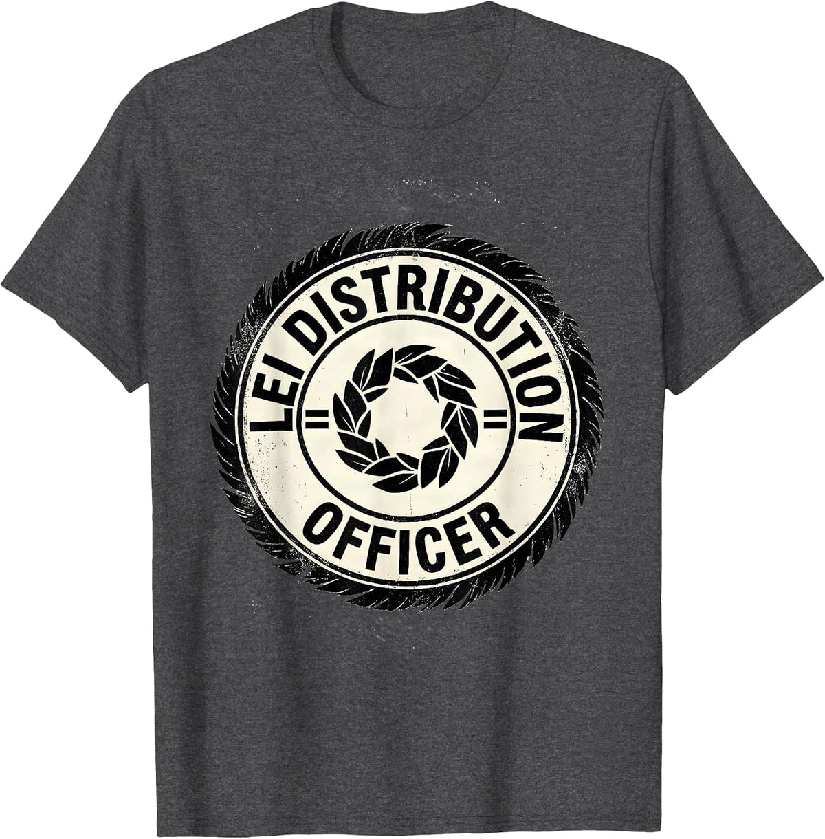 Lei Distribution Officer Rubber Stamp Funny Luau Costume T-Shirt - Dark Heather Grey