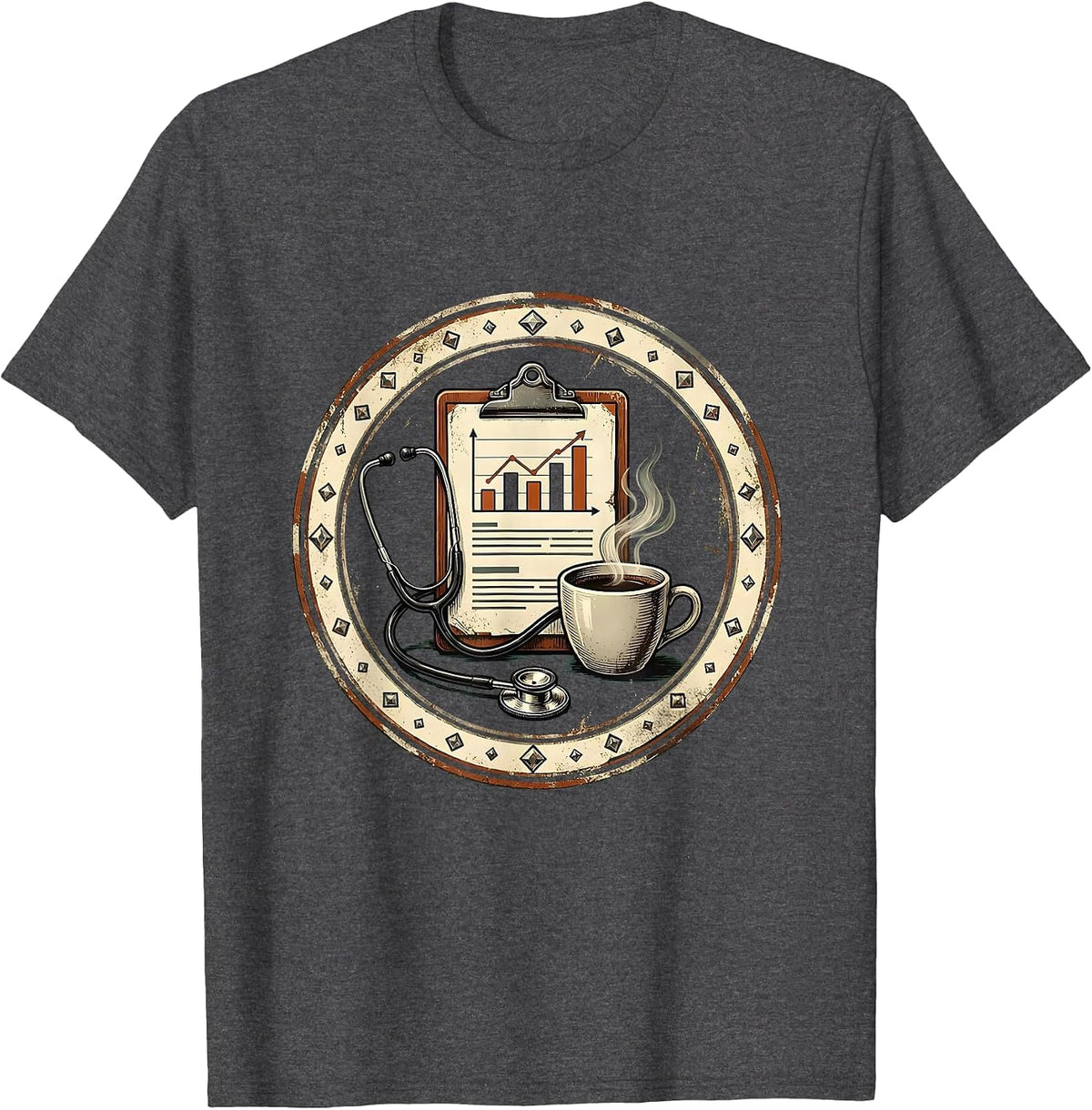 Men's Medical Assistant Clipboard and Coffee Graphic T-Shirt - Dark Heather Grey