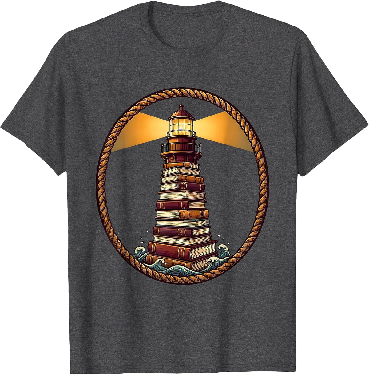 Book Lighthouse Graphic Tee for Teachers T-Shirt - Dark Heather Grey