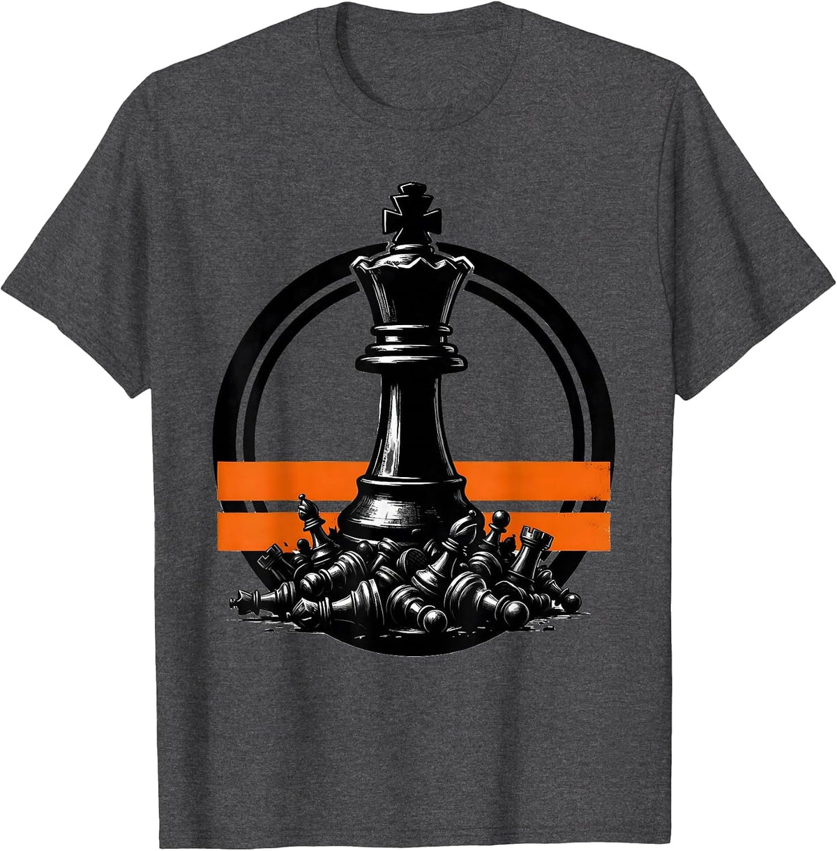 Chess King Standing on Collapsed Pieces T-Shirt - Dark Heather Grey