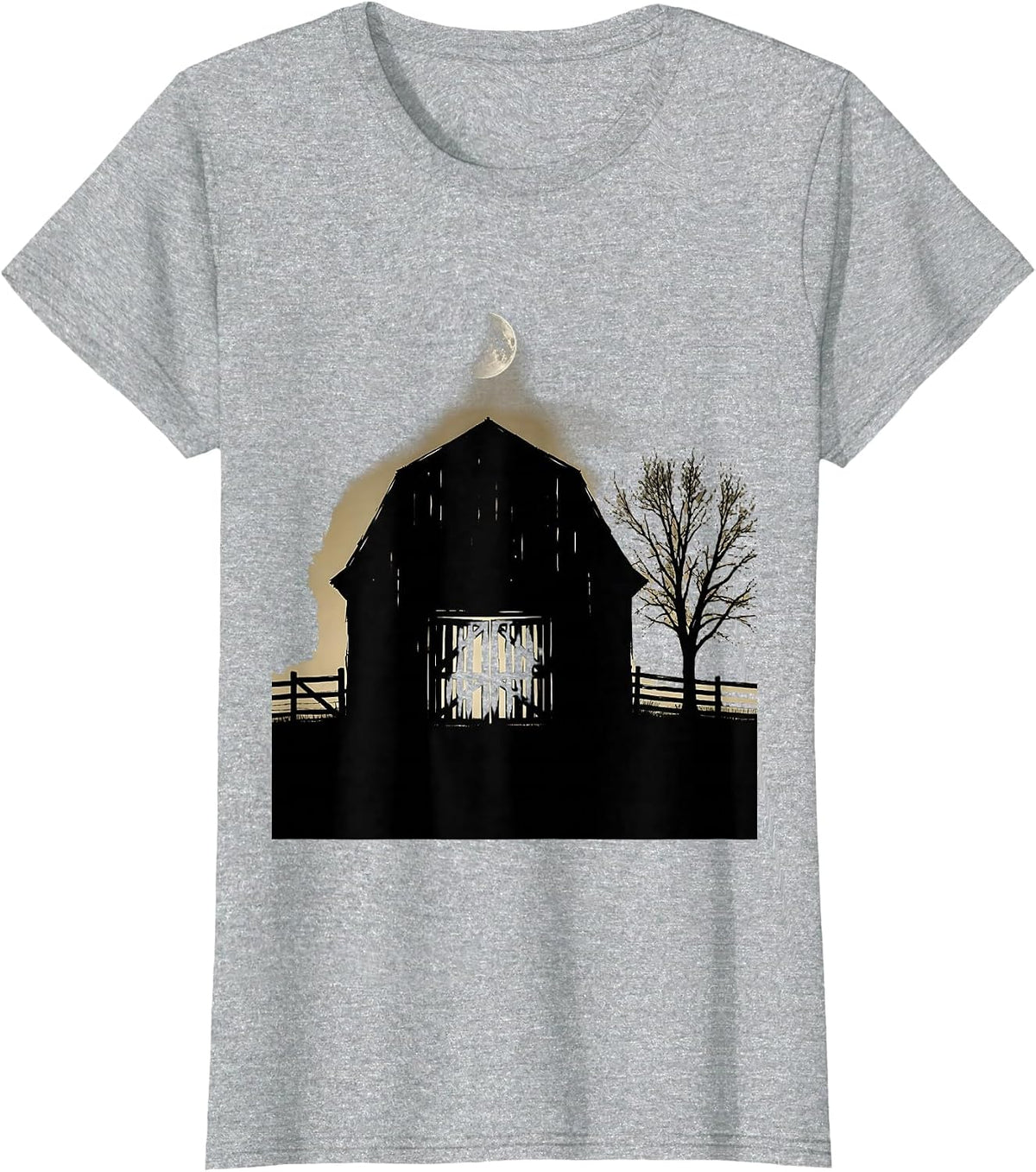 Weathered Barn Doors Crescent Moon Country Design T-Shirt - Heather Grey