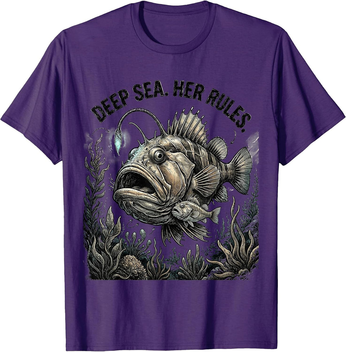 Deep Sea Her Rules Anglerfish Design T-Shirt - Purple