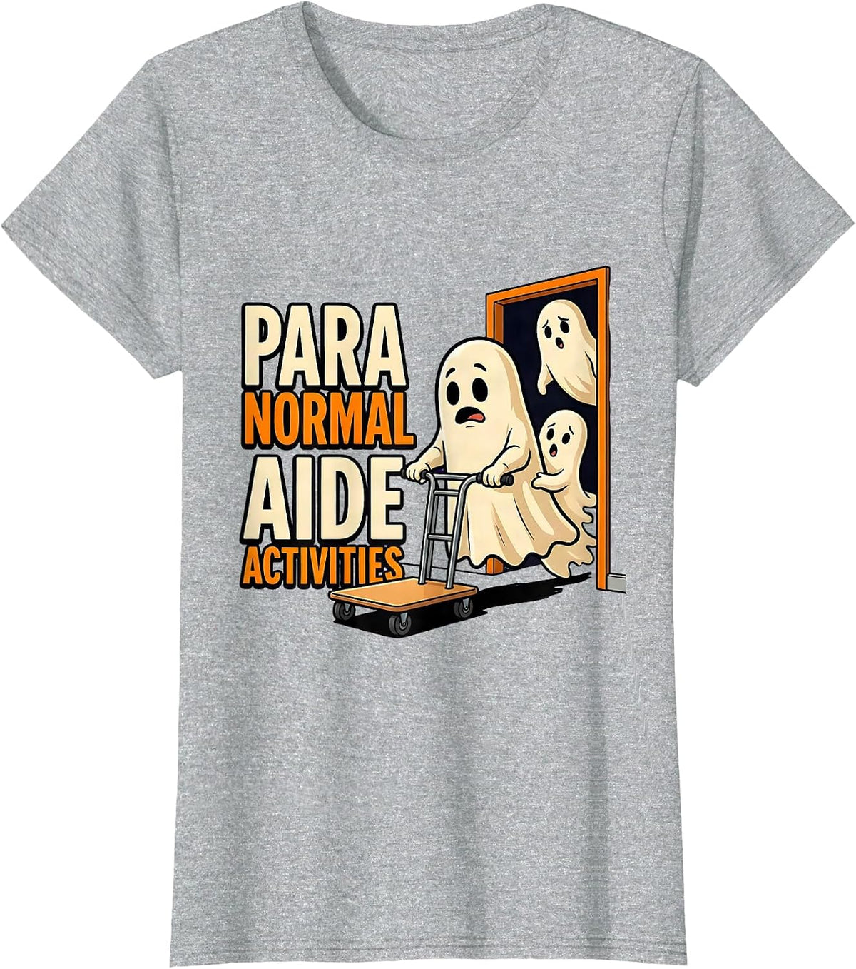 Women's Para Normal Aide Activities Cartoon Ghost Paraprofessional T-Shirt - Heather Grey
