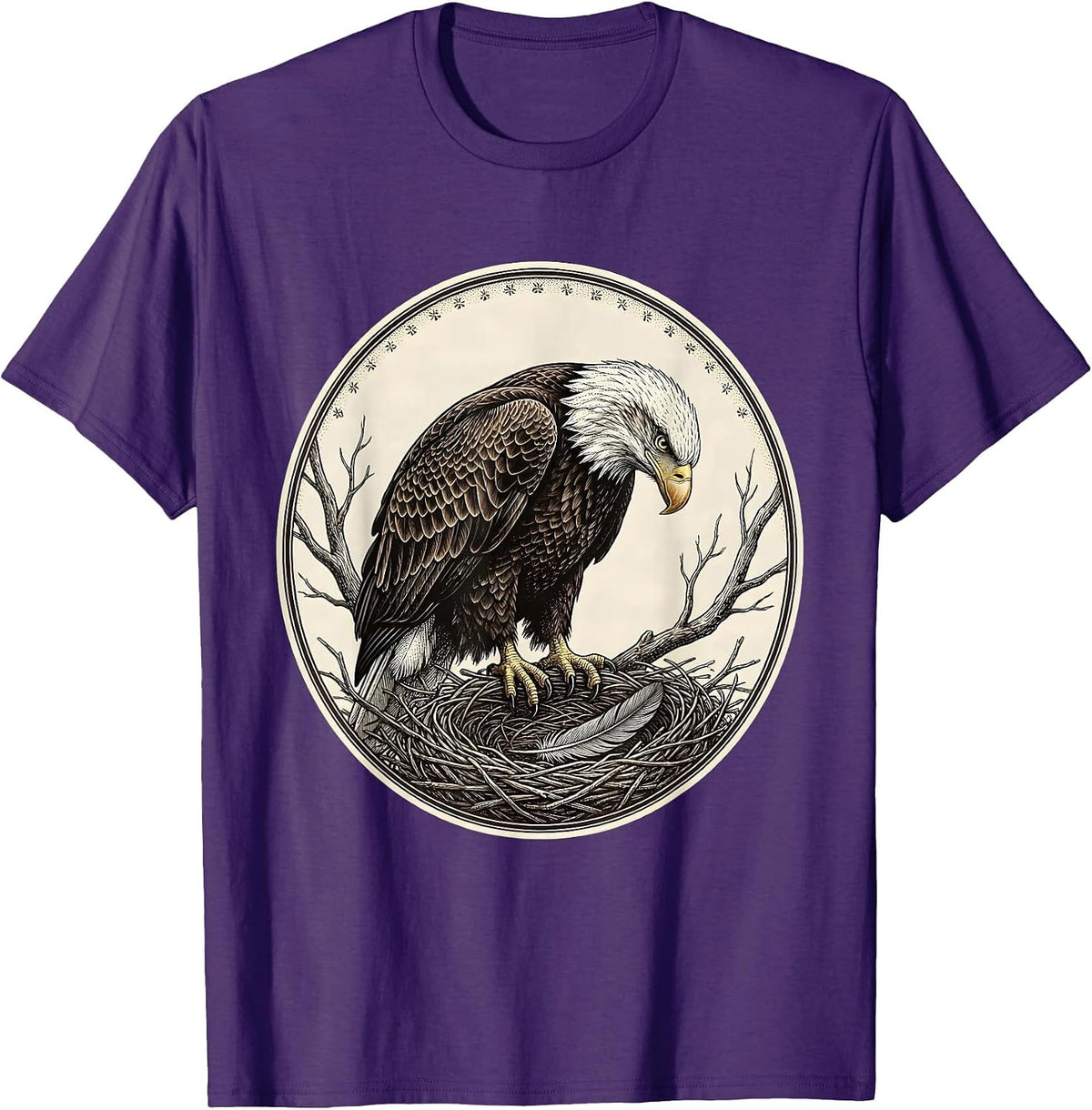 Bald Eagle Portrait Vintage Nature Lover Patriotic Pride T-Shirt - Purple