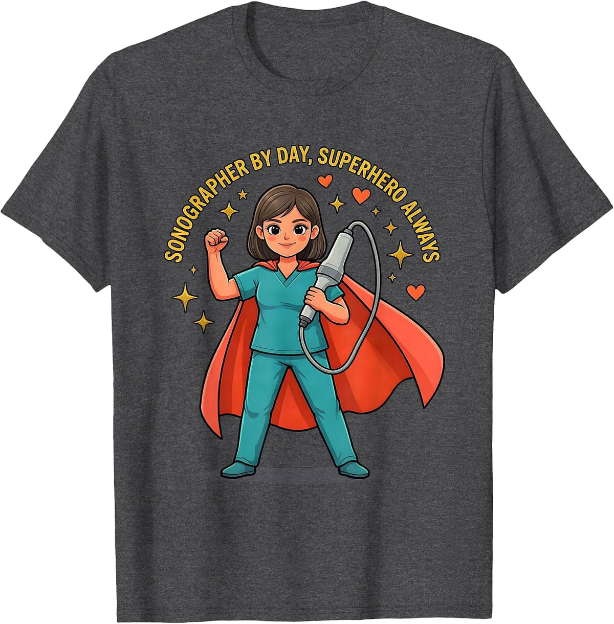 SONOGRAPHER BY DAY, SUPERHERO ALWAYS Cartoon Sonographer T-Shirt - Dark Heather Grey