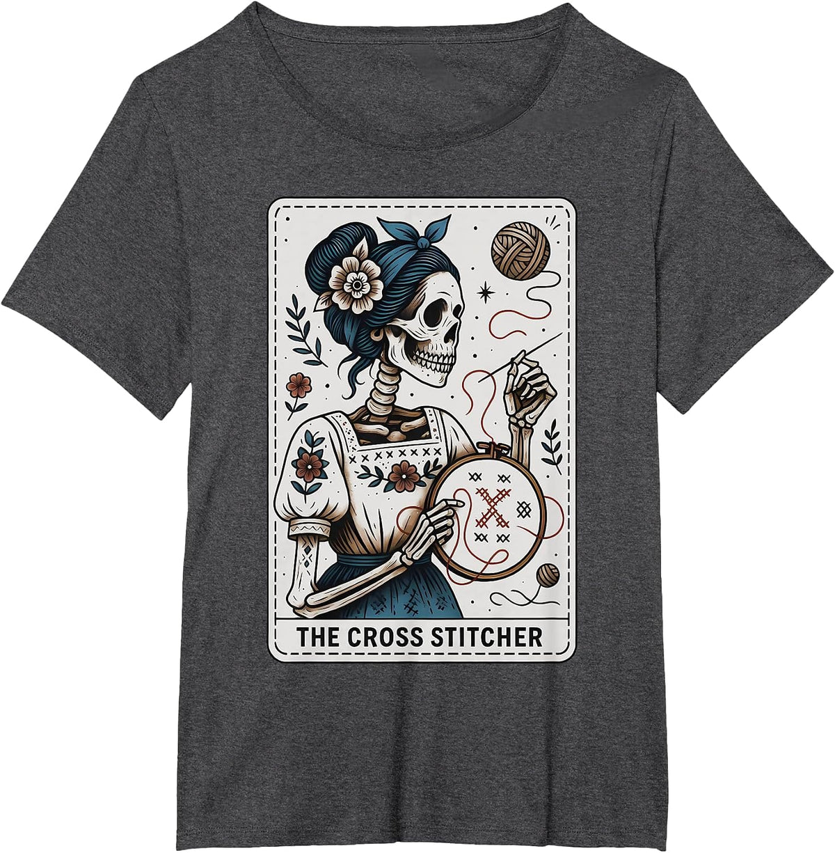 Cross Stitcher Tarot Card Skeleton Mom Stitching Sewing T-Shirt - Dark Heather Grey
