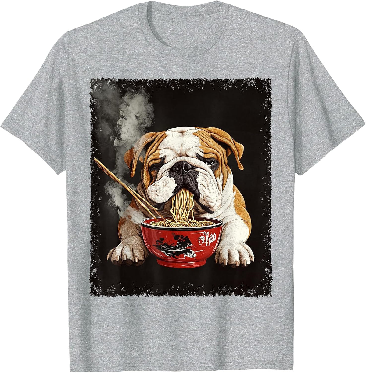 English Bulldog Dog Ramen T-Shirt - Heather Grey