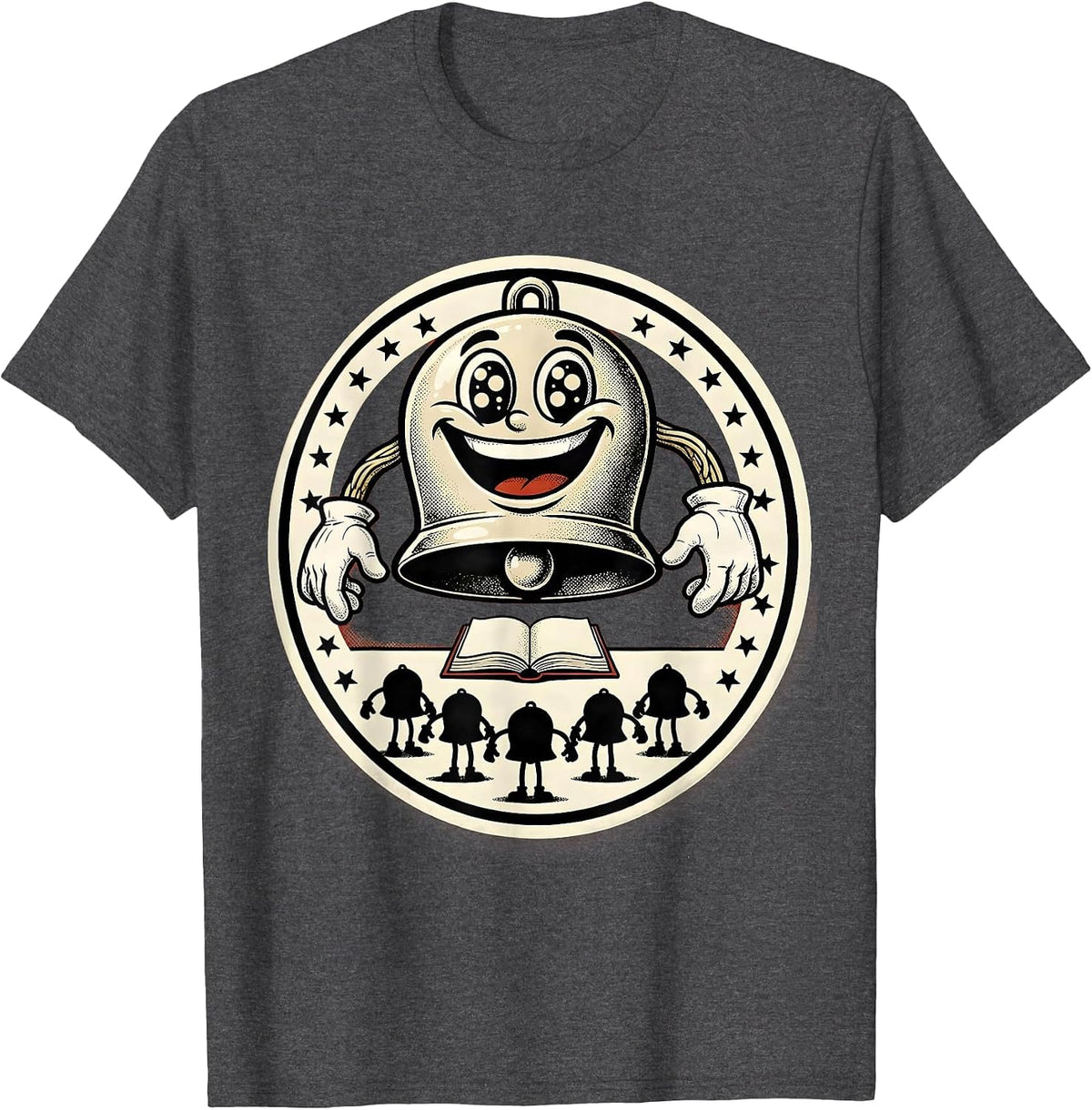 Teacher Squad Badge Retro Cartoon Christmas Squad T-Shirt - Dark Heather Grey