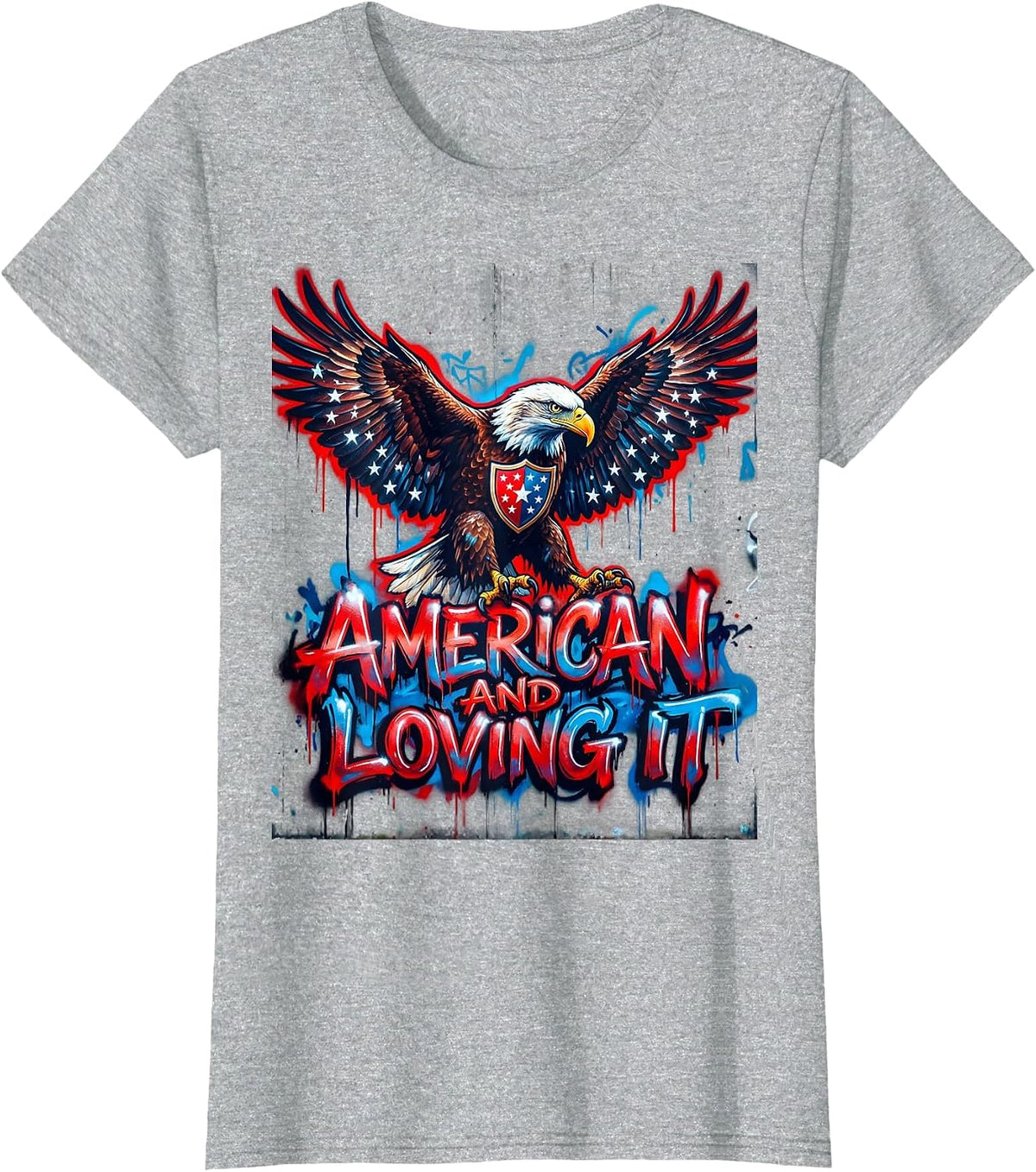 American And Loving It USA Pride Graphic Design T-Shirt - Heather Grey