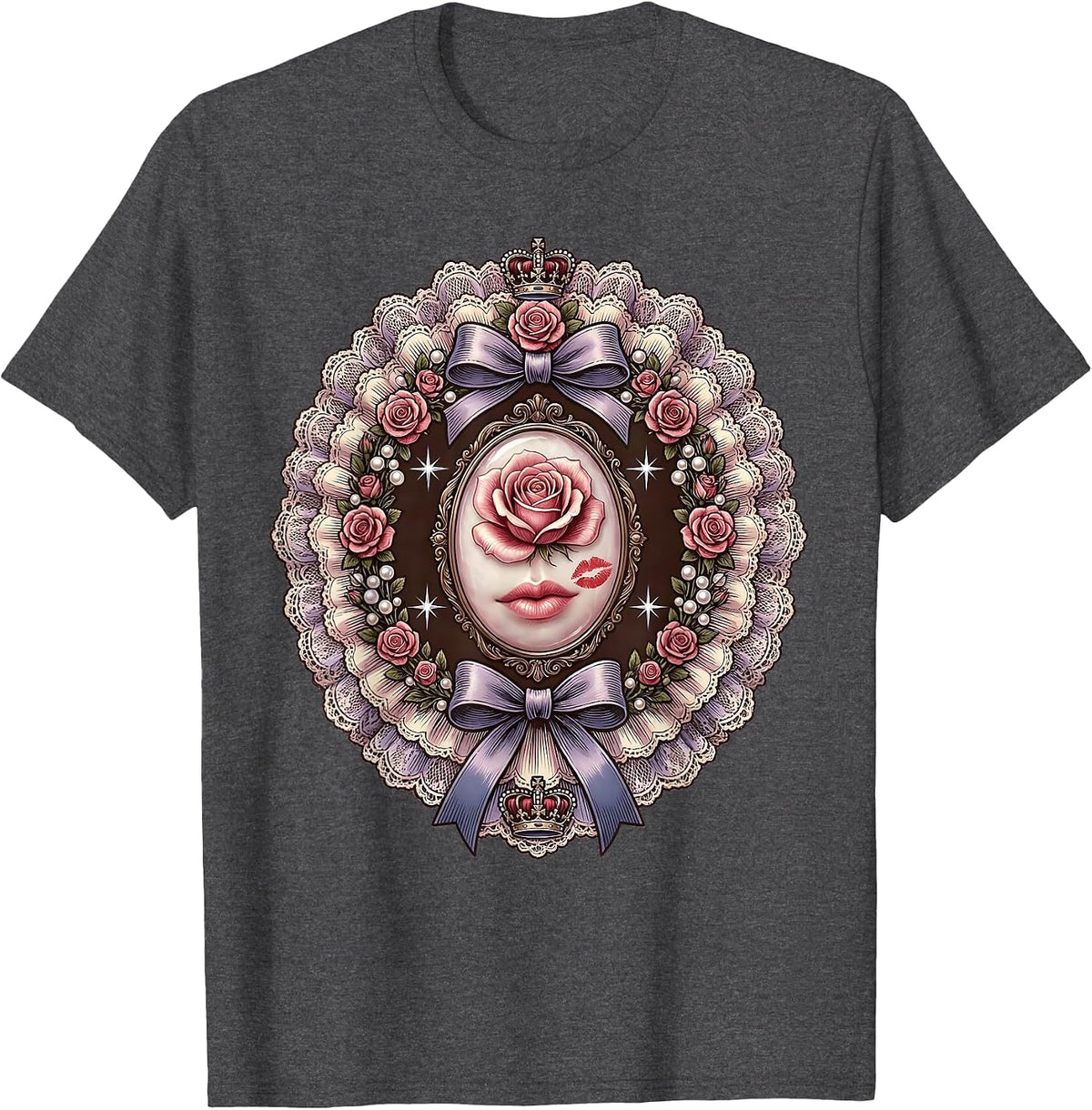 Gigi Elegant Kiss Blowing Sparkles Graphic Design T-Shirt - Dark Heather Grey