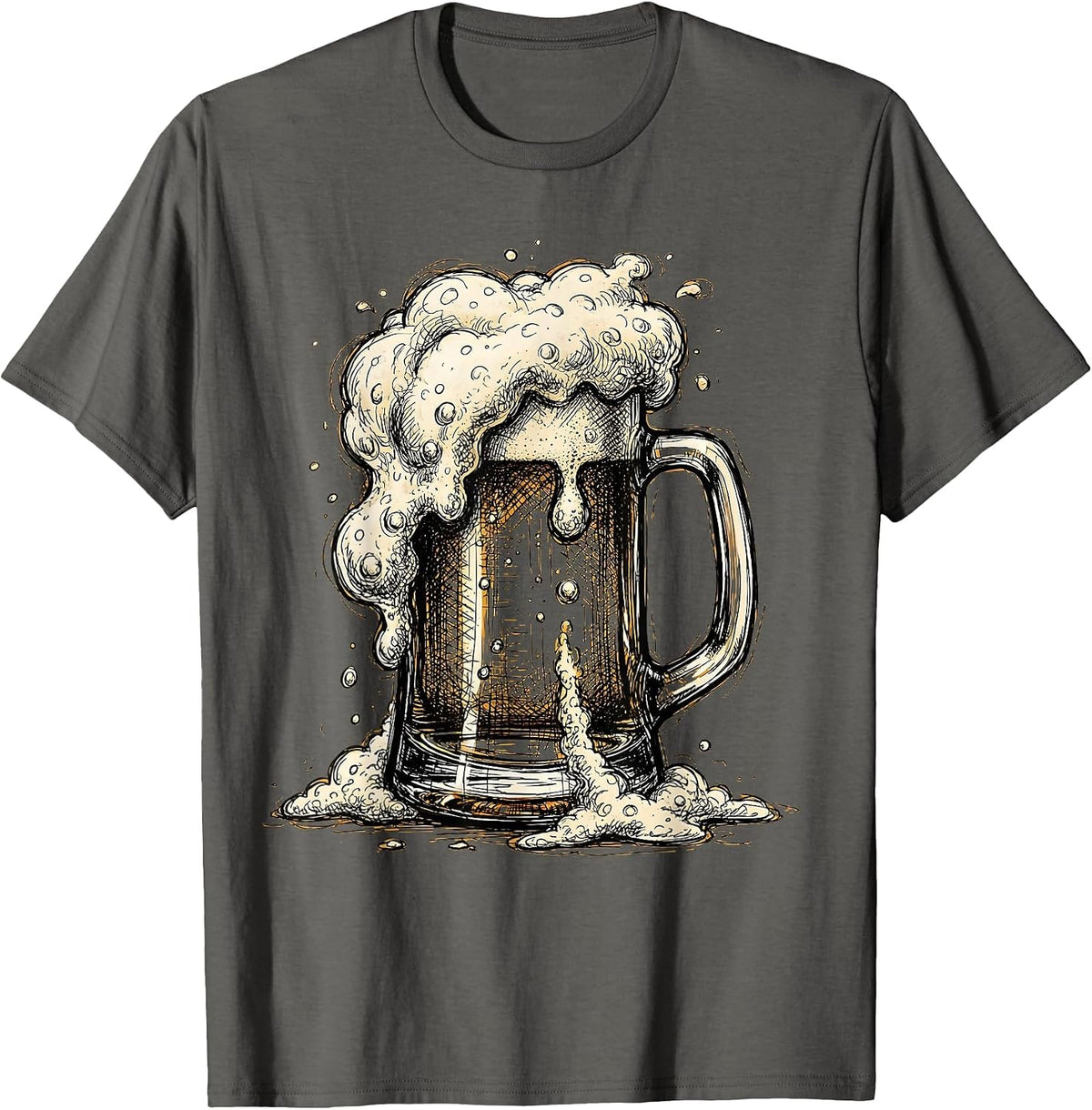 Frothy Beer Mug Overflowing Foam Graphic T-Shirt - Asphalt Grey