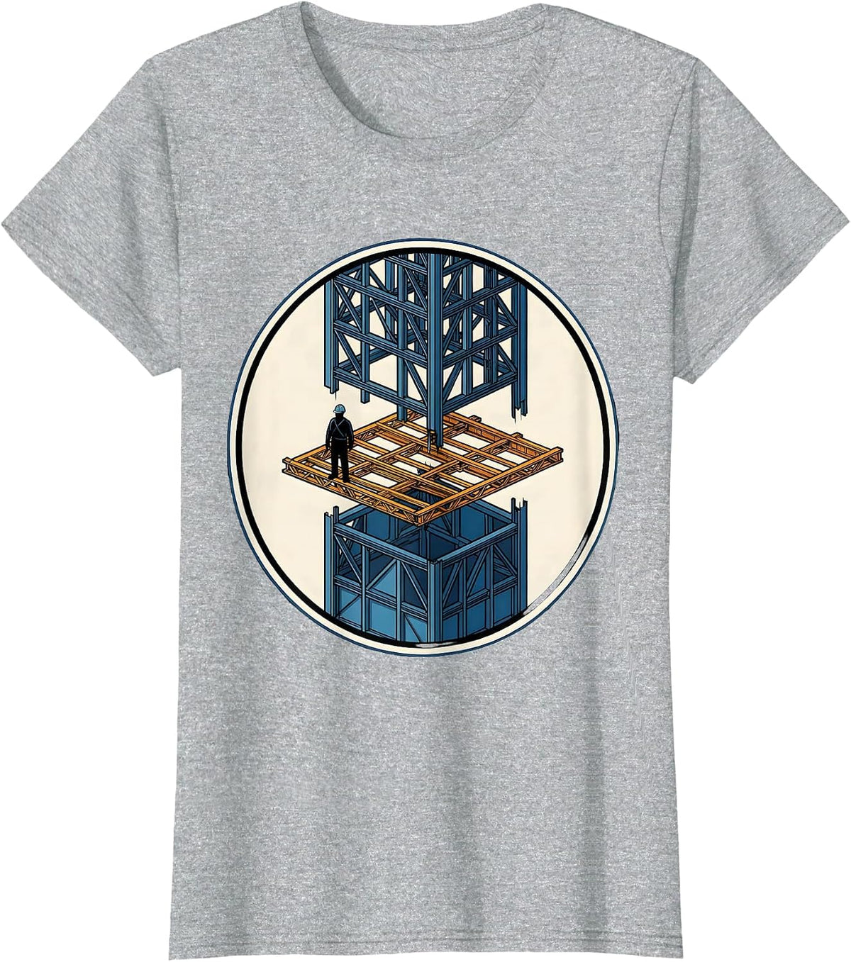 Iron Worker Skyscraper Steel Frame Silhouette T-Shirt - Heather Grey